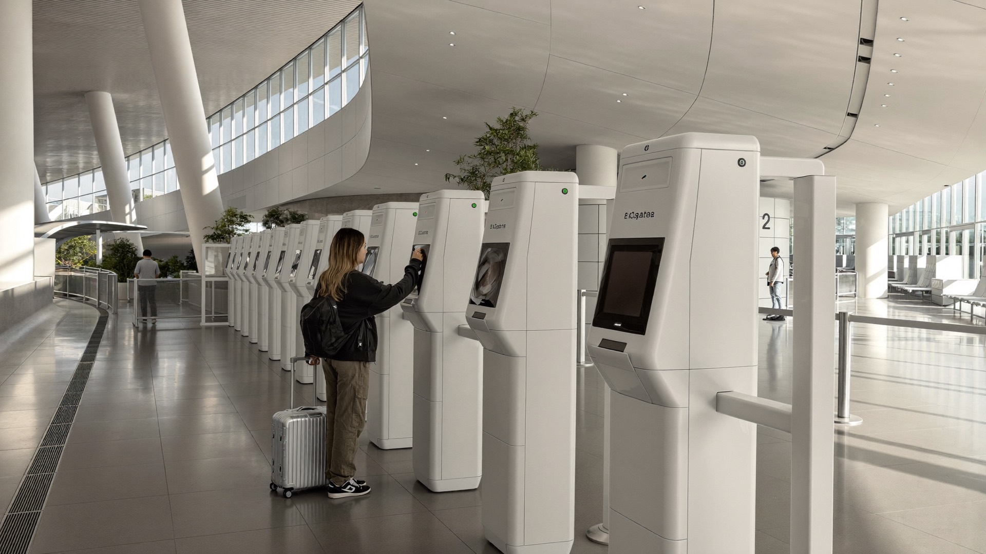 Self-service kiosks and biometric gates